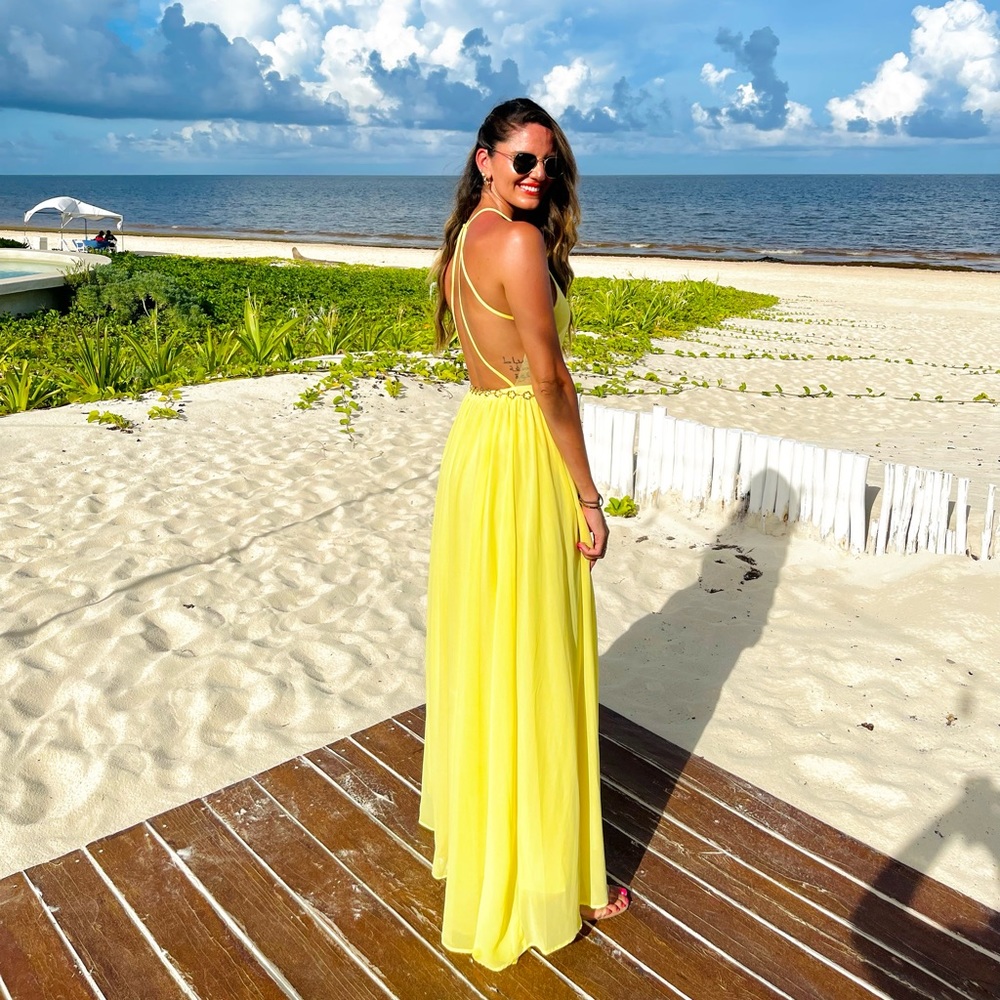 Yellow Backless Prom Dress